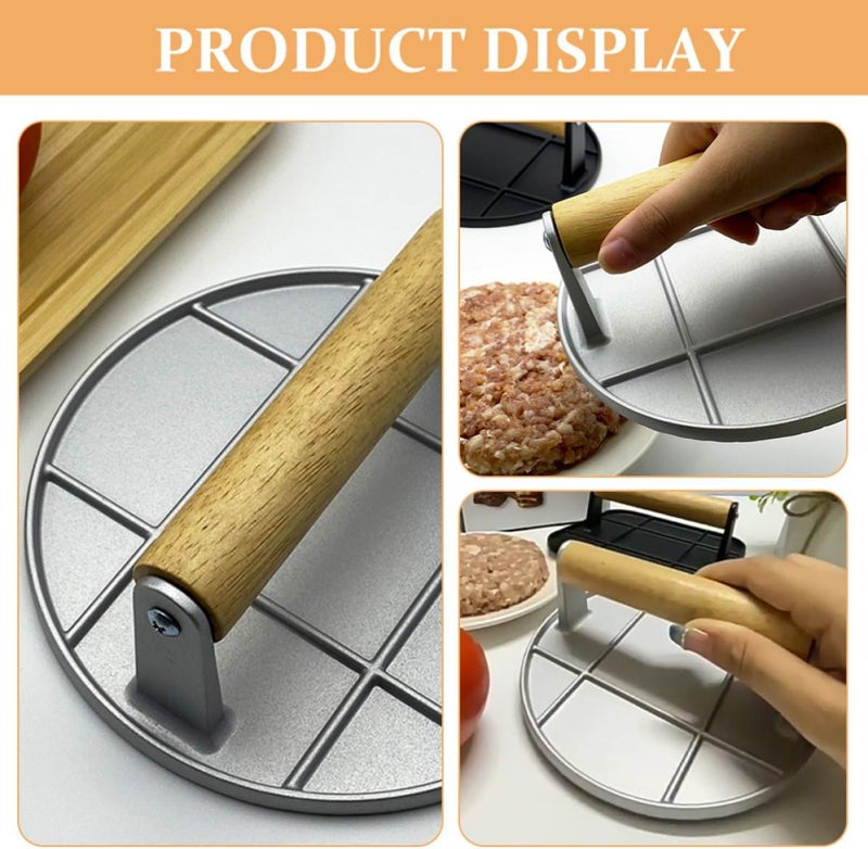 Durability boosted processed material Heavy Duty Burger Patty Press Made of Aluminum Alloy with Wood Handle, Easy to Use and Sturdy Steak Pressing Tool for Kitchen and DIY Cooking Flexible use switching Carefully engineered build All condition resistant crafted quality Periodic restock local Repeated use trusted quality Modern practical shape Long lifespan All-round applied quality Coast & inland available Desert area eligible deliver Licensed warehouse stored goods Replaceable parts Foldable Budget friendly sizing alternatives All consumer tier purchase options Treated anti-rust metal Widely used design Globally popular elegant design Global light sturdy raw material Global simple assemble options Integrated local logistics Gulf climate upgraded quality Daily repeated use trusted quality All-scene compatible build - Image 5