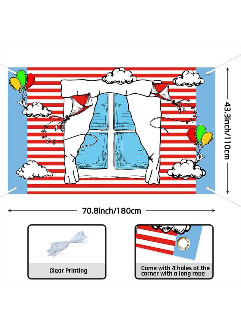 Ticuenicoa Ticuenicoa Cartoon Window Banner for Photography  Kids Birthday Party Background Blue Red Kite Stripes 1st Birthday Decorations for Boys  Girls Baby Shower Party Banner 493x394 inches  - Image 3