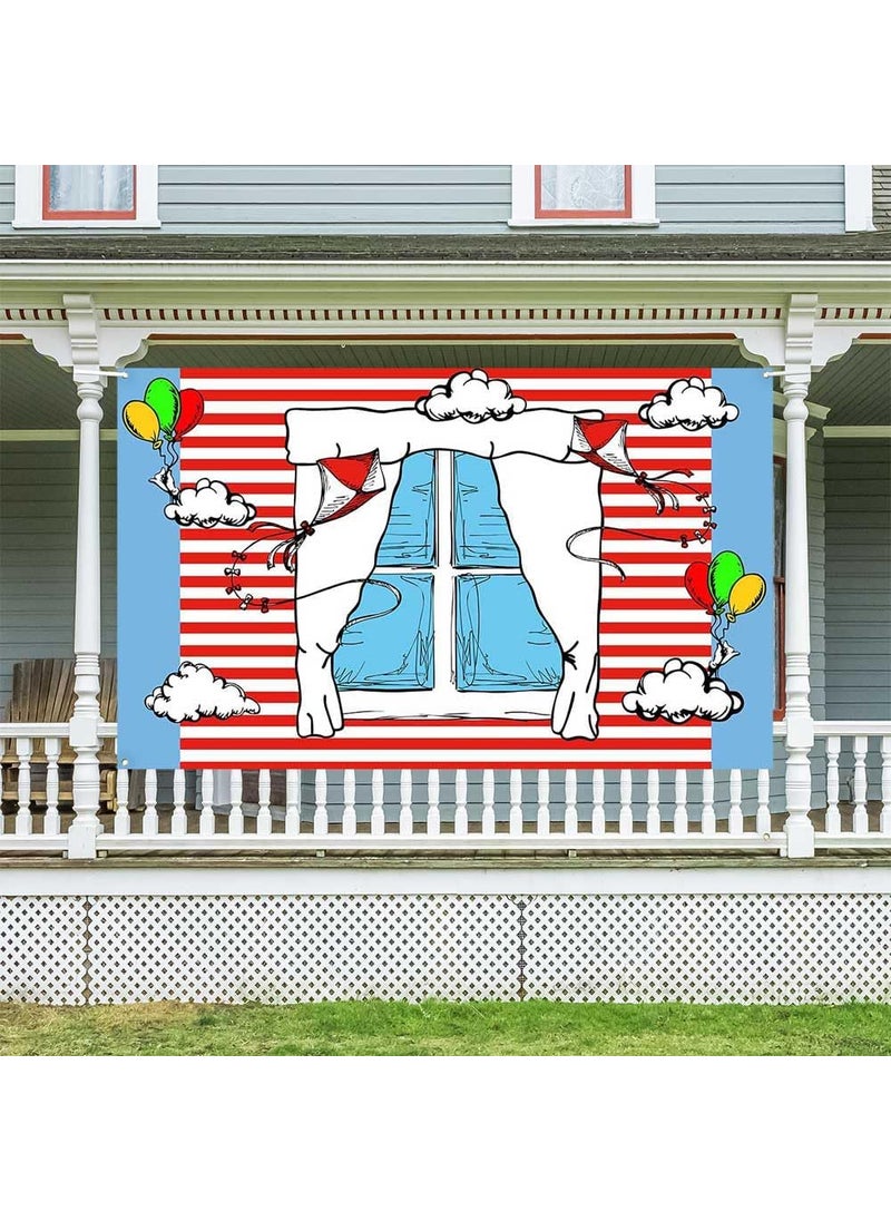 Ticuenicoa Ticuenicoa Cartoon Window Banner for Photography  Kids Birthday Party Background Blue Red Kite Stripes 1st Birthday Decorations for Boys  Girls Baby Shower Party Banner 493x394 inches  - Image 2
