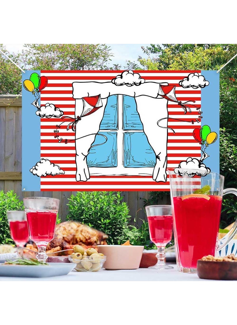 Ticuenicoa Ticuenicoa Cartoon Window Banner for Photography  Kids Birthday Party Background Blue Red Kite Stripes 1st Birthday Decorations for Boys  Girls Baby Shower Party Banner 493x394 inches  - Image 5
