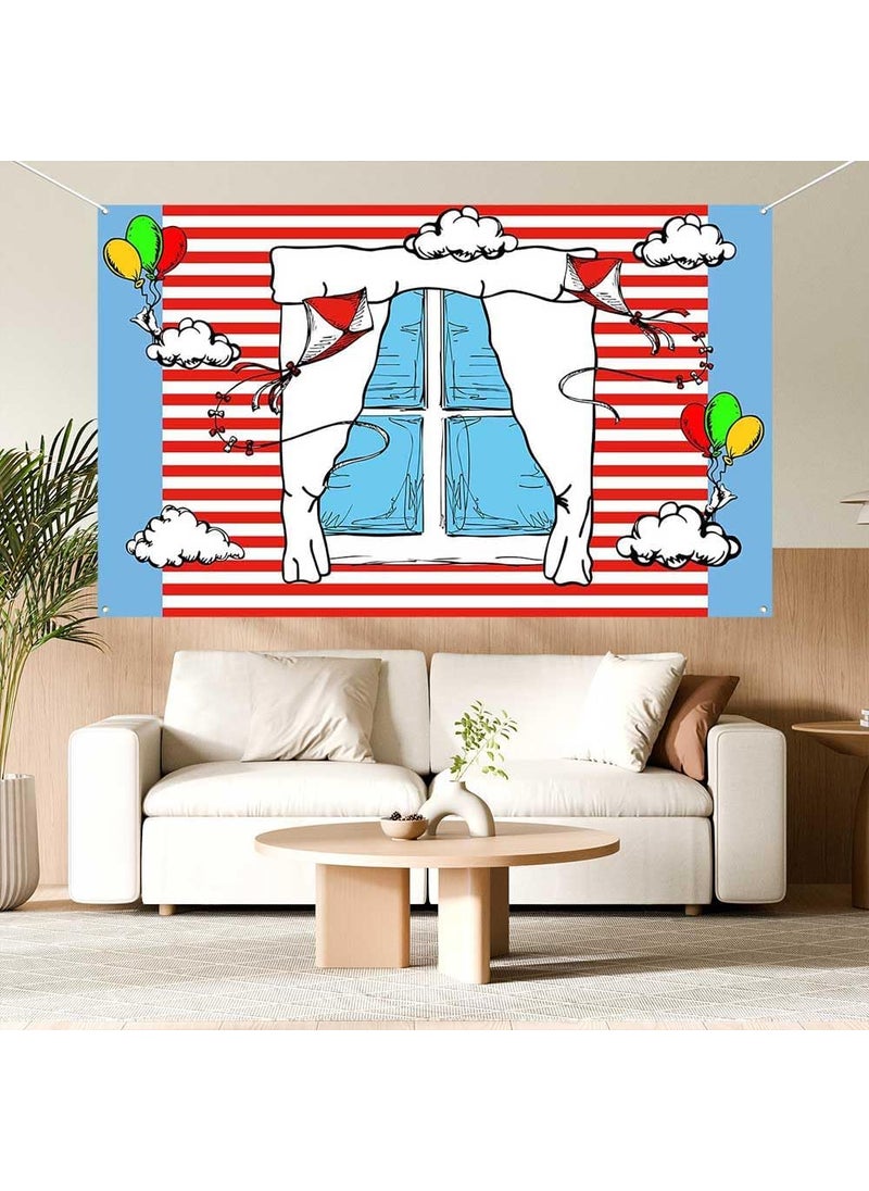 Ticuenicoa Ticuenicoa Cartoon Window Banner for Photography  Kids Birthday Party Background Blue Red Kite Stripes 1st Birthday Decorations for Boys  Girls Baby Shower Party Banner 493x394 inches  - Image 4
