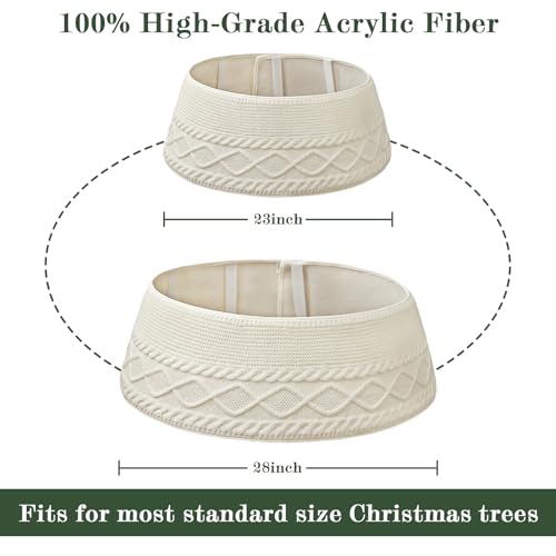 Treory Knitted Christmas Tree Collar: Cream Crossed Diamond Edge Chunky Cable Knit Christmas Tree Collars for Artificial Trees, Farmhouse Rustic Tree Ring Tree Skirt for Christmas Home Décor - Image 2