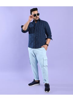 Instafab Plus Men's Navy Blue Ombre Striped Shirt  - Image 4