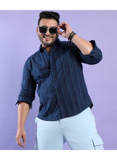 Instafab Plus Men's Navy Blue Ombre Striped Shirt  - Image 5