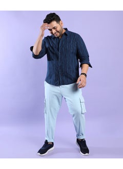 Instafab Plus Men's Navy Blue Ombre Striped Shirt  - Image 2