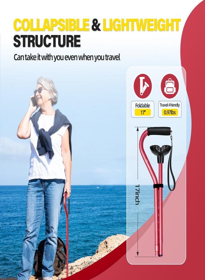 BeneCane Walking Cane Adjustable Cane with Offset Soft Cushioned Handle for Men & Women Lightweight Comfortable Extra Stability Base Mobility Aid for Men Women and Seniors Red - Image 5