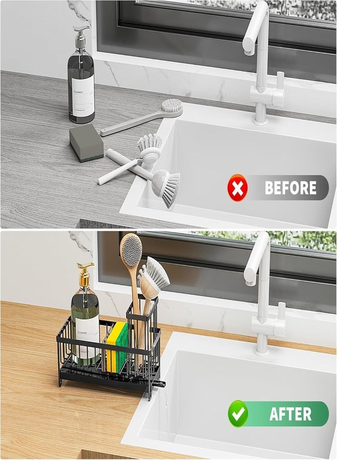 Calpix Stainless Steel Sink Draining Rack Big Size Rust Resistant Kitchen Organizer with Rotatable Drainage Spout Detachable Brush Holder and Divider for Sponges Soap and Cleaning Tools - Image 4