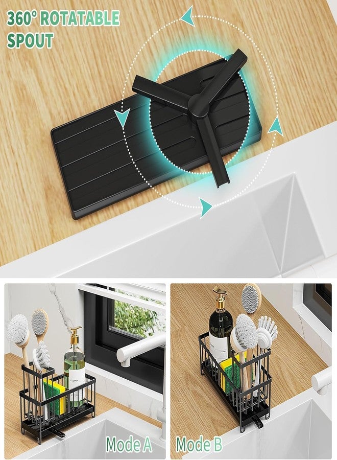 Calpix Stainless Steel Sink Draining Rack Big Size Rust Resistant Kitchen Organizer with Rotatable Drainage Spout Detachable Brush Holder and Divider for Sponges Soap and Cleaning Tools - Image 5