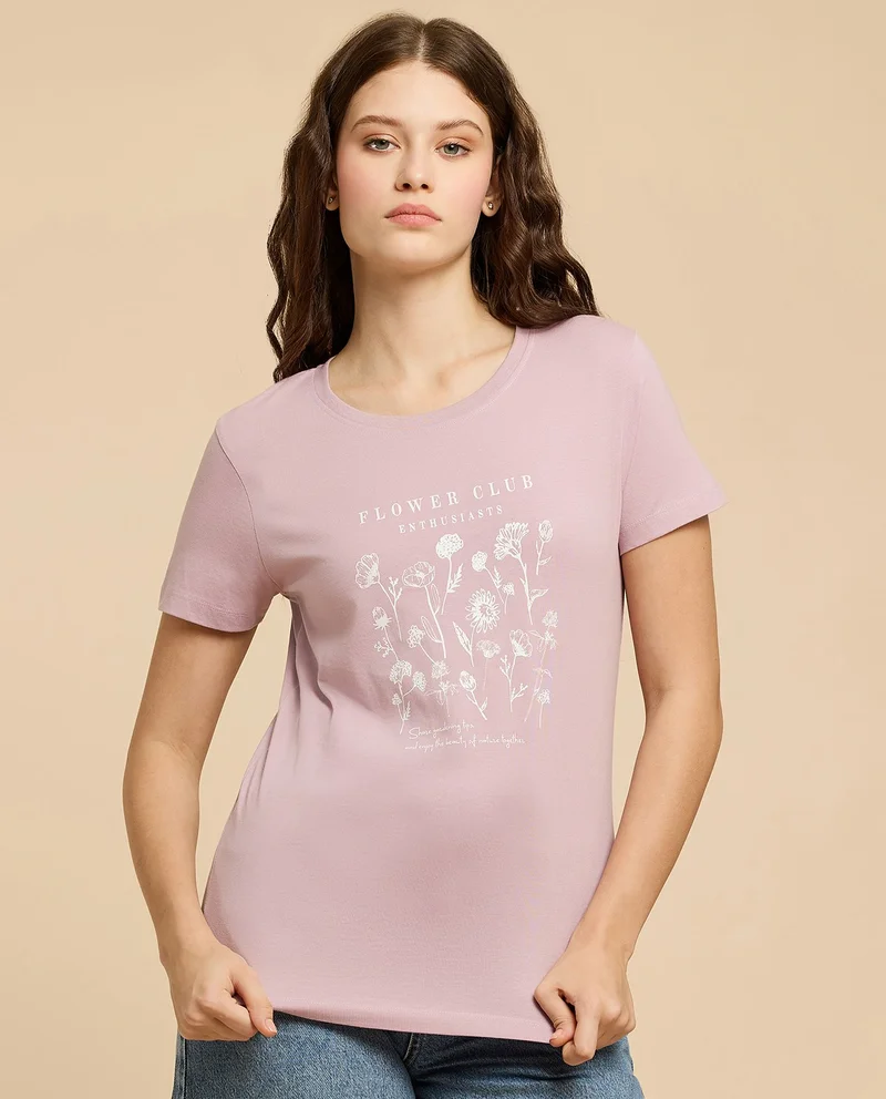 R&B Printed T-Shirt with Crew Neck and Short Sleeves