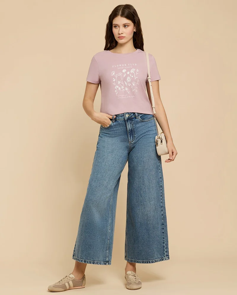 R&B Printed T-Shirt with Crew Neck and Short Sleeves