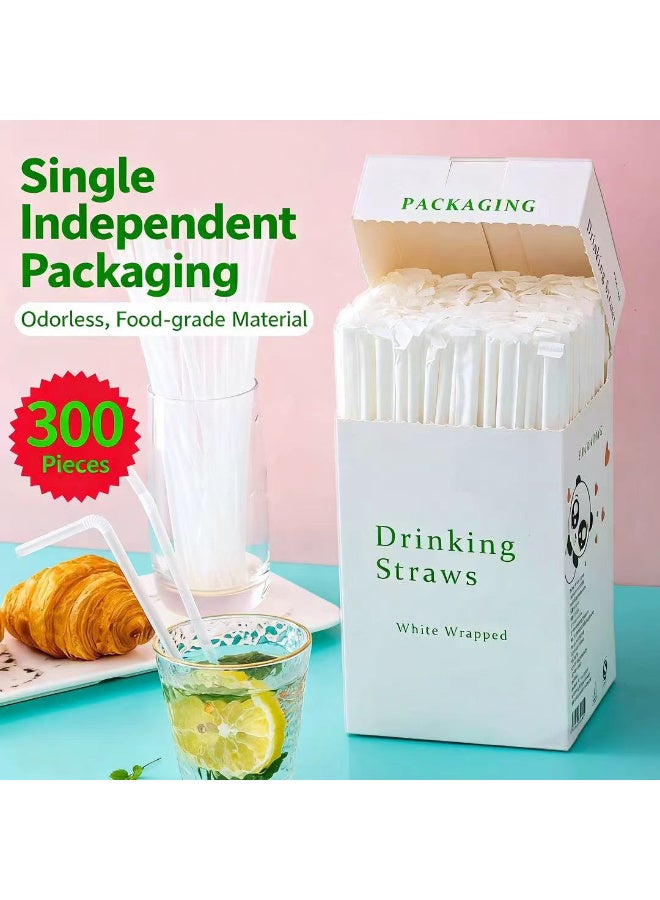 Food-Grade Disposable Straws – Individually Wrapped (300pcs), 20cm Thin Bent Straws, Suitable for Postpartum Mothers & Babies, Transparent for Milk Tea & Beverages - Image 1