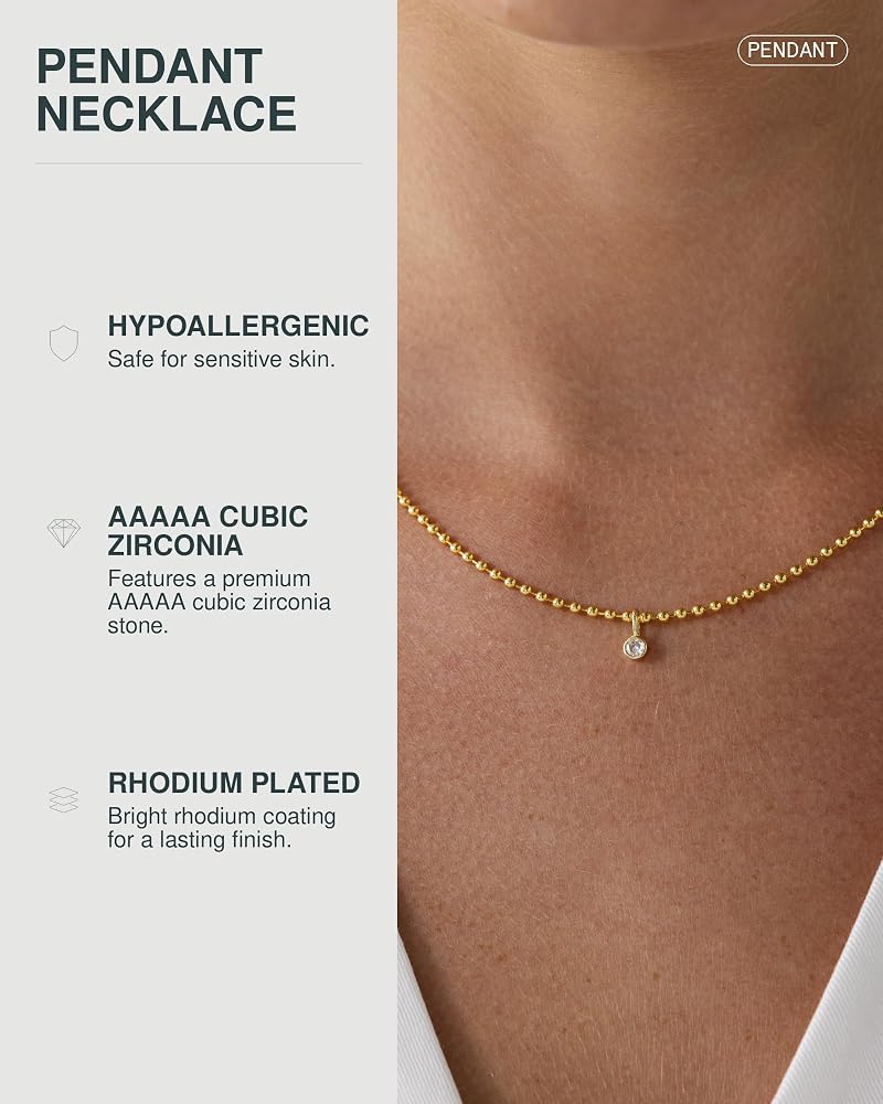 PAVOI 14K Gold-Plated Bezel Round-Set Solitaire Pendant Necklace for Women Cubic Zirconia Statement Necklace - Image 2
