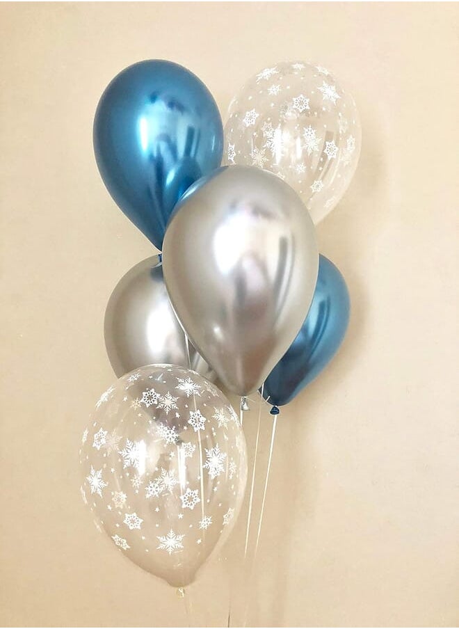 Salux - Chrome Blue Chrome Silver & Snowflake Latex Balloons-Winter Onederland First Birthday-Baby Shower-Snowflake Balloon-Wonderland Party Decor 6 count - Salux Collection - Image 1