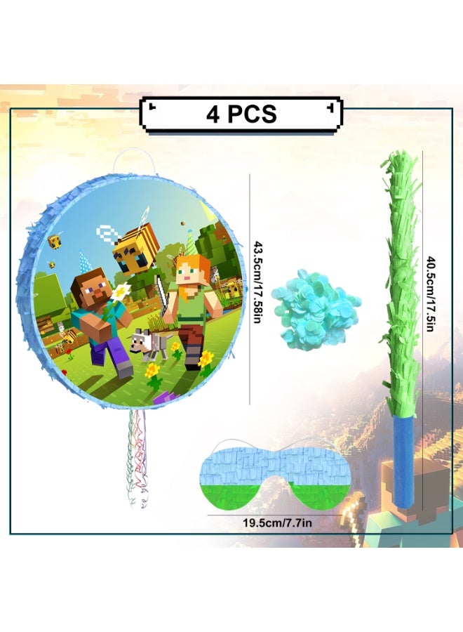 ILovhaprty Minecraft Round Pinata, Minecraft Party Pinata Bundle - Large Creeper or Block Pinata, Steve Diamond Pickaxe Party Game Decorations Party Stick etc Pixel Games Pinata Birthday Party Supplies - Image 2