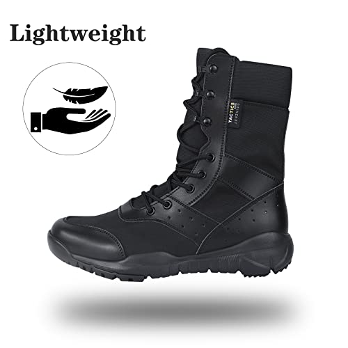 LUDEY Tactical Boots for Men Lightweight Military Boots Durable Army Combat Boots Comfortable Work Boots Waterproof Security Boots Black 9.5US - Image 2