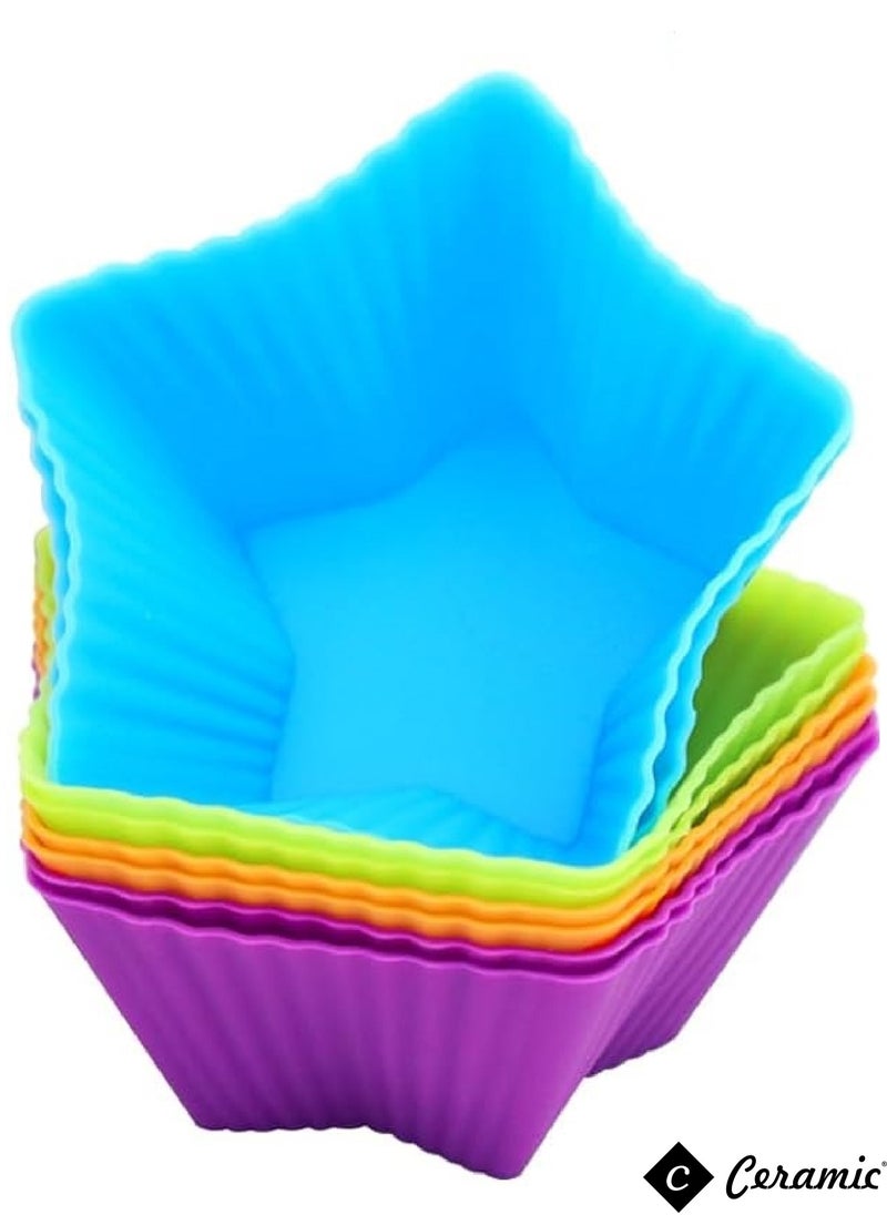 CERAMIC Silicone Muffin 42 Pack Cups Selizo Silicone Cupcake Baking Cups Reusable Muffin Liners Cupcake Wrapper Cups Holders for Muffins Cupcakes and Candies  - Image 1