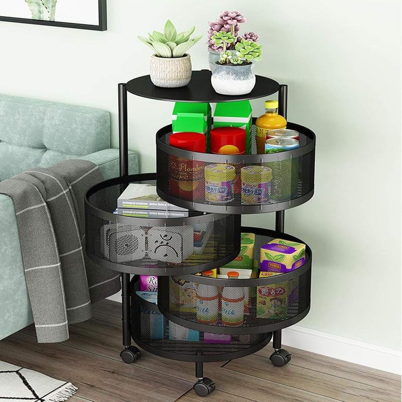 SHOWAY Kitchen Storage Rack Rotating Vegetable Rack Floor Standing Multi Layer Kitchen Storage Rack, Household Storage Shelf For Kitchen Living Room Color Black 4 layers - Image 3