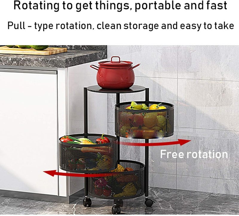 SHOWAY Kitchen Storage Rack Rotating Vegetable Rack Floor Standing Multi Layer Kitchen Storage Rack, Household Storage Shelf For Kitchen Living Room Color Black 4 layers - Image 4