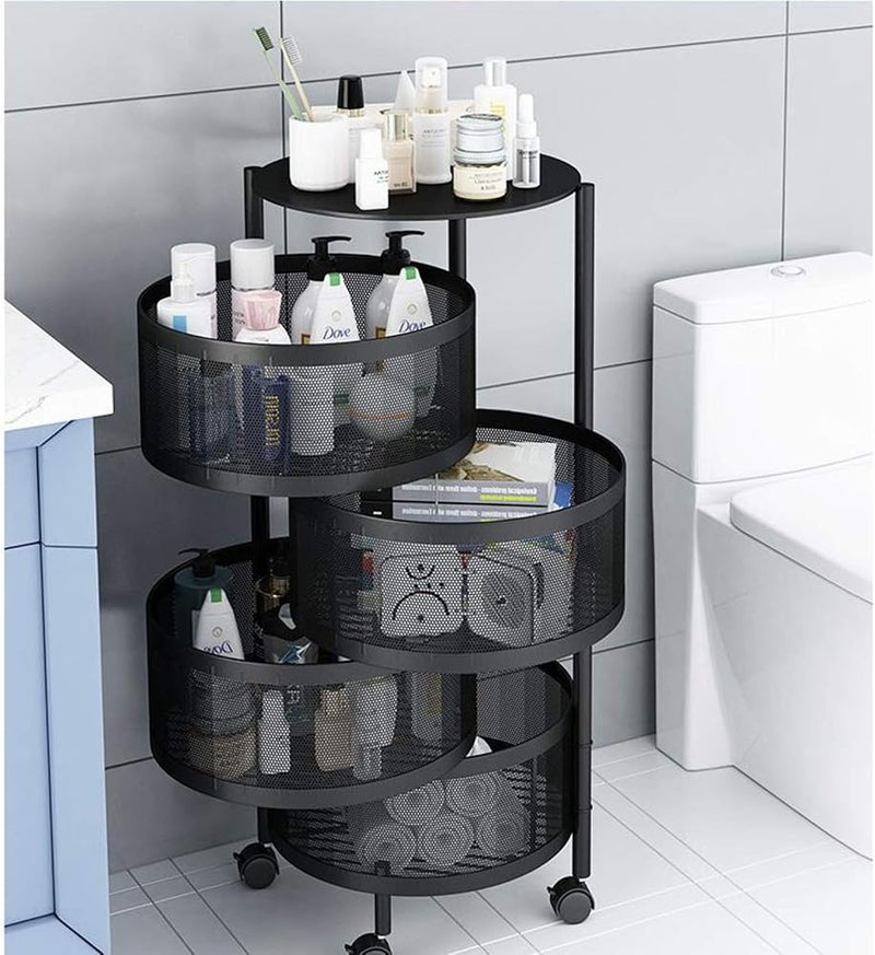 SHOWAY Kitchen Storage Rack Rotating Vegetable Rack Floor Standing Multi Layer Kitchen Storage Rack, Household Storage Shelf For Kitchen Living Room Color Black 4 layers - Image 1