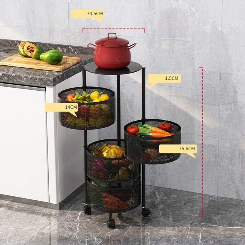 SHOWAY Kitchen Storage Rack Rotating Vegetable Rack Floor Standing Multi Layer Kitchen Storage Rack, Household Storage Shelf For Kitchen Living Room Color Black 4 layers - Image 2