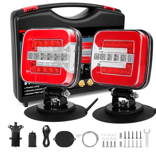 Yinaolan Wireless Trailer Lights Kit with Adjustable Bracket, IP67 Waterproof Rechargeable Magnetic LED Tow Light with Brake Turn Tail Reverse Signals for Truck, RV, Boat & Trailers (USB-C) - Image 1