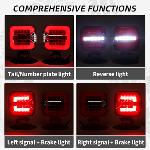 Yinaolan Wireless Trailer Lights Kit with Adjustable Bracket, IP67 Waterproof Rechargeable Magnetic LED Tow Light with Brake Turn Tail Reverse Signals for Truck, RV, Boat & Trailers (USB-C) - Image 2