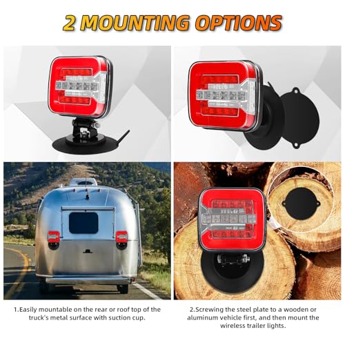Yinaolan Wireless Trailer Lights Kit with Adjustable Bracket, IP67 Waterproof Rechargeable Magnetic LED Tow Light with Brake Turn Tail Reverse Signals for Truck, RV, Boat & Trailers (USB-C) - Image 3