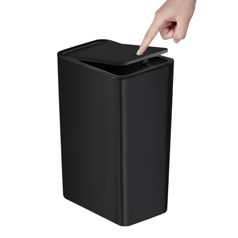 TIPGO Bathroom Trash Can with Lid 10 Liter 26 Gallon Slim Garbage Can Small Trash Bin Waste Basket with PopUp Lid for Kitchen Bedroom Living Room Office Black