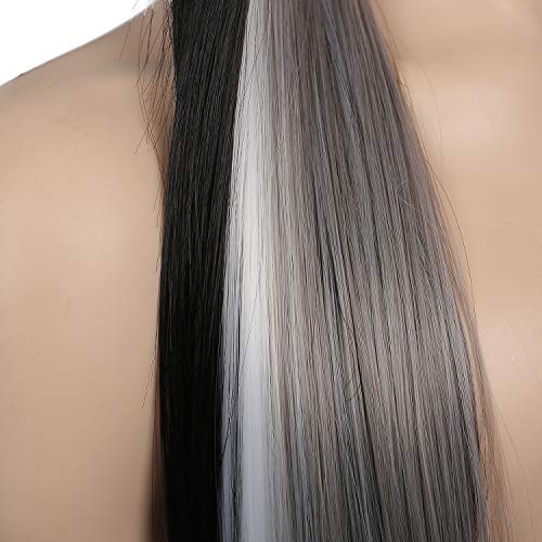 Kaneles Long Straight Black Mix Grey Wig With Bangs Heat Resistant Synthetic Hair Wig for Women - Image 4