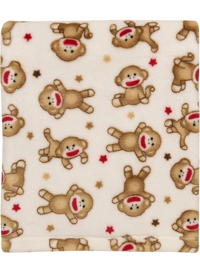 Baby Starters Baby Starters Super Soft Sock Monkey Printed Ivory Blanket, Stars  - Image 1