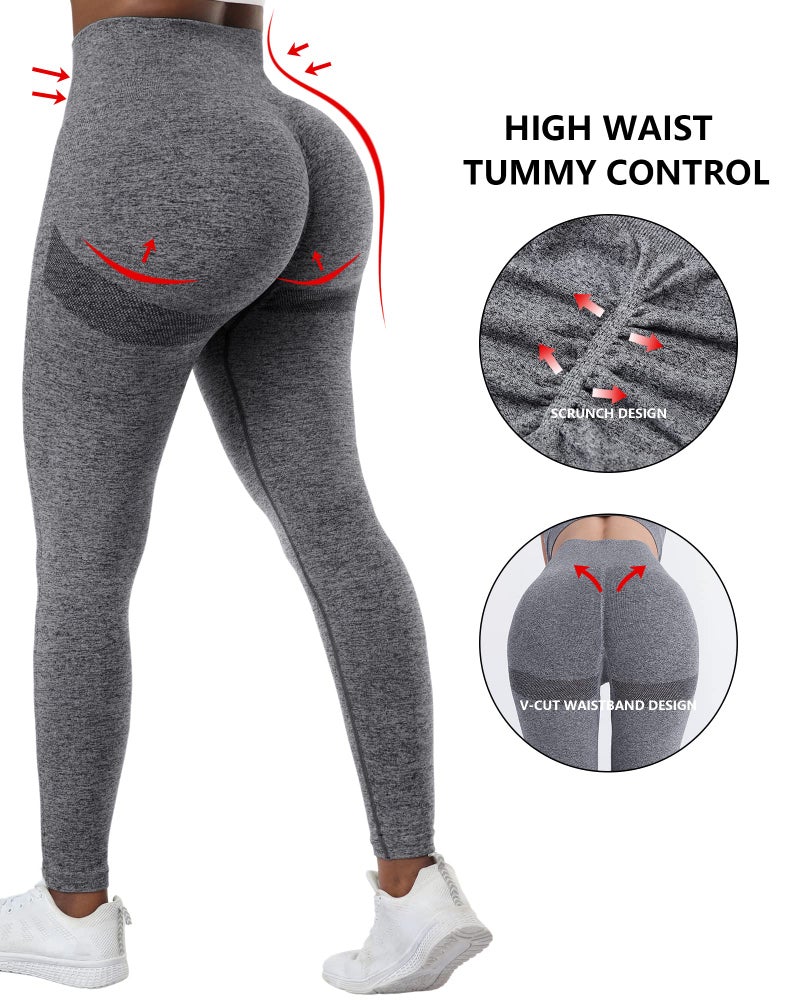 NORMOV 4 Piece Butt Lifting Workout Leggings for Women, Seamless Gym Scrunch Booty Lifting Sets(Black/Blue/Grey/Forest Green, 2XL) - Image 5