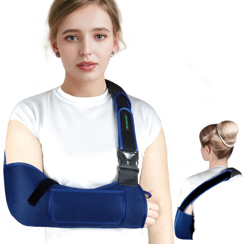 KONSEDIK Arm Shoulder SlingBreathable Medical Sling with Shoulder Padsupport for Women and Men Rotator Cuff InjuryLeft or Right ArmElbowClavicle Fracture PostSurgeryBlue Large - Image 3