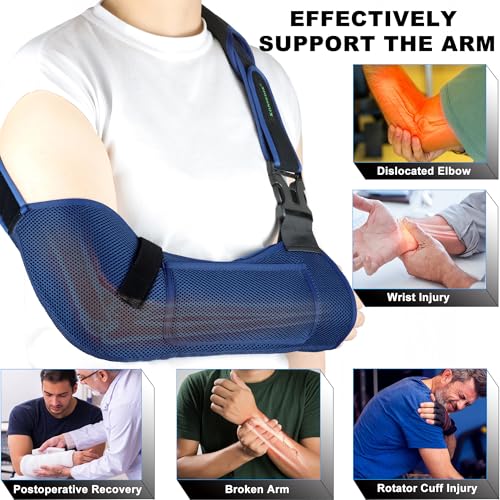 KONSEDIK Arm Shoulder SlingBreathable Medical Sling with Shoulder Padsupport for Women and Men Rotator Cuff InjuryLeft or Right ArmElbowClavicle Fracture PostSurgeryBlue Large - Image 5