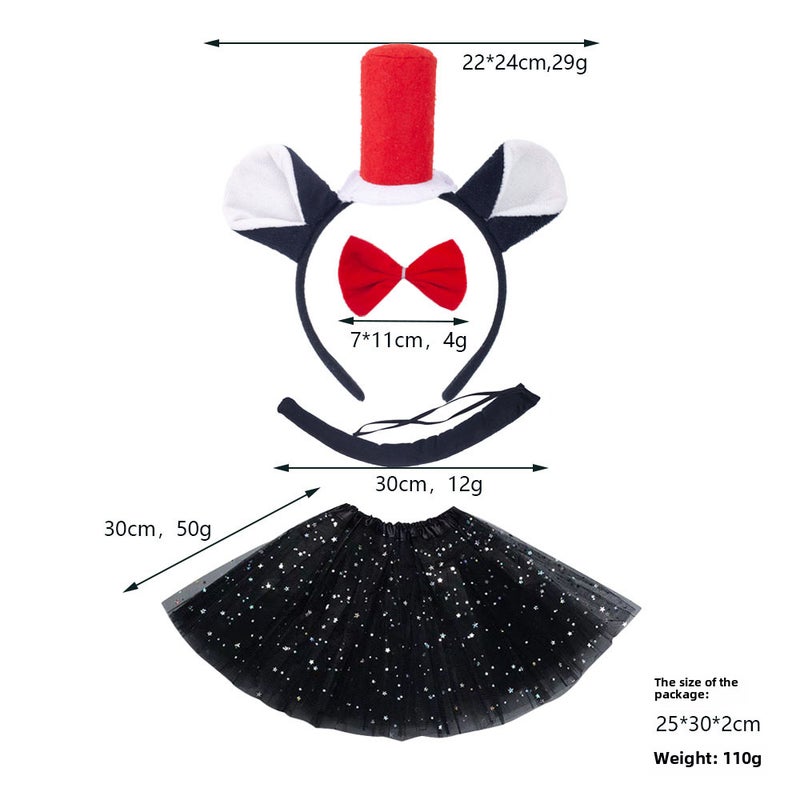 Generic Kids Cartoon Cat Ears Hair Accessories With red hat black cat three-piece black star gauze skirt