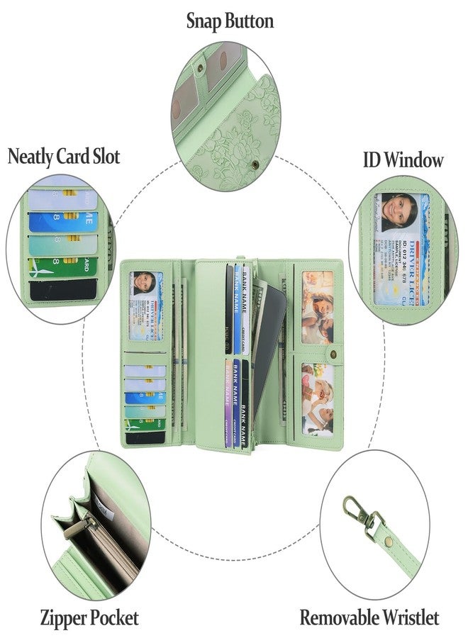 GAEKEAO محفظة GAEKEAO للنساء، مصنوعة من الجلد النباتي، مزودة بتقنية حجب RFID، وحامل بطاقات ثلاثي الطي، وحقيبة يد طويلة بثلاث نوافذ لبطاقات الهوية. - Image 3