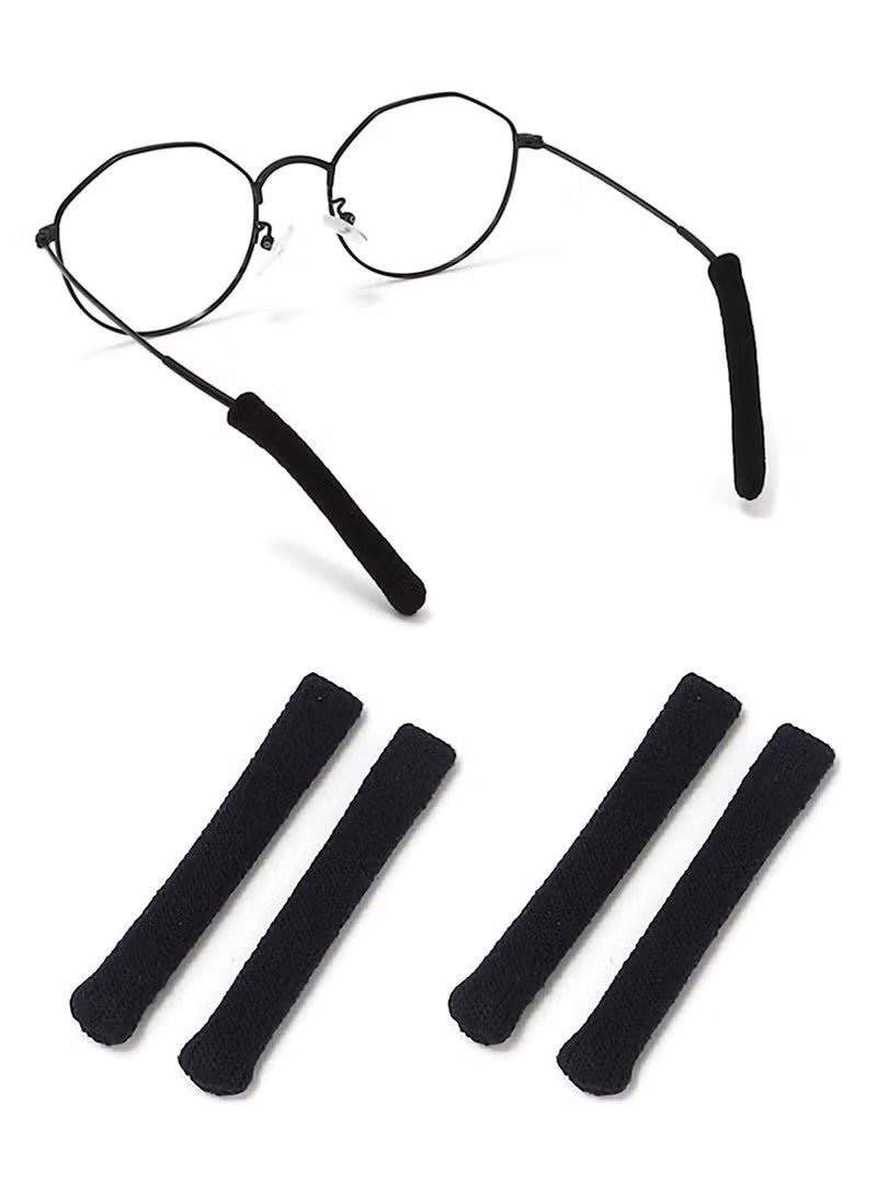 4pcs Eyeglasses Temple Tips Sleeve Retainer, Upgrade Soft Knitting Cotton Fabric Eyeglass Ear Cushion Anti-Slip Temple Pads for Sunglasses Glasses Reading Glasses (Black) - Image 1
