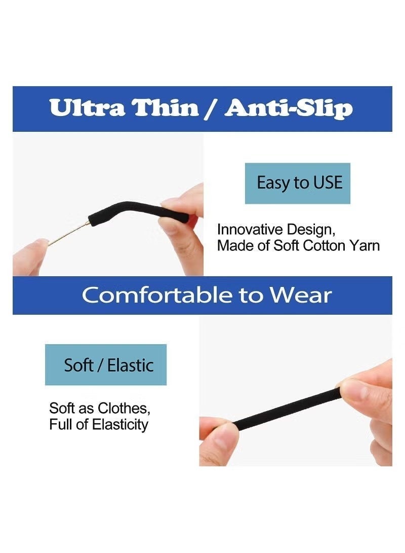 4pcs Eyeglasses Temple Tips Sleeve Retainer, Upgrade Soft Knitting Cotton Fabric Eyeglass Ear Cushion Anti-Slip Temple Pads for Sunglasses Glasses Reading Glasses (Black) - Image 2