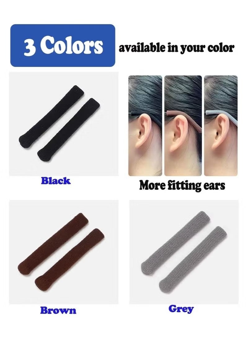 4pcs Eyeglasses Temple Tips Sleeve Retainer, Upgrade Soft Knitting Cotton Fabric Eyeglass Ear Cushion Anti-Slip Temple Pads for Sunglasses Glasses Reading Glasses (Black) - Image 3