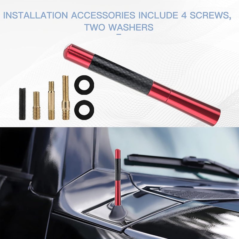 Tecreddy Universal Red Car Antenna Mast Carbon Fiber Truck Vehicle Replacement Short Antenna 4.7 inch Compatible with Ford, Dodge, Jeep, Toyota, Nissan, Mazda - Image 5