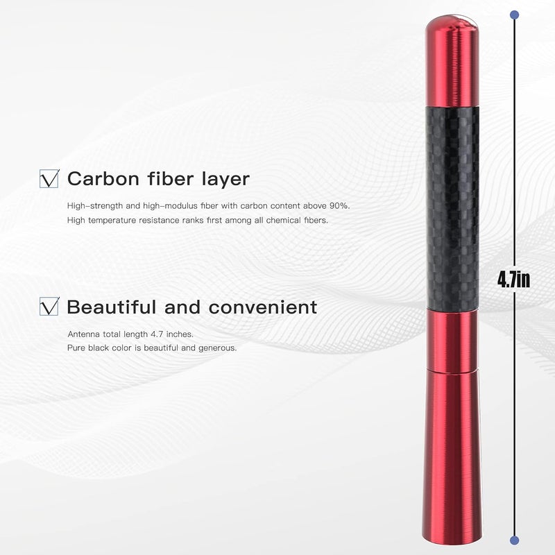 Tecreddy Universal Red Car Antenna Mast Carbon Fiber Truck Vehicle Replacement Short Antenna 4.7 inch Compatible with Ford, Dodge, Jeep, Toyota, Nissan, Mazda - Image 2