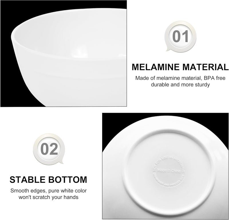 Lechoo Melamine Cereal Bowls - 23oz White Bowls, Soup Bowl, 6PCS Salad Bowl, Set of 6, Unbreakable, Dishwasher Safe, White - Image 5