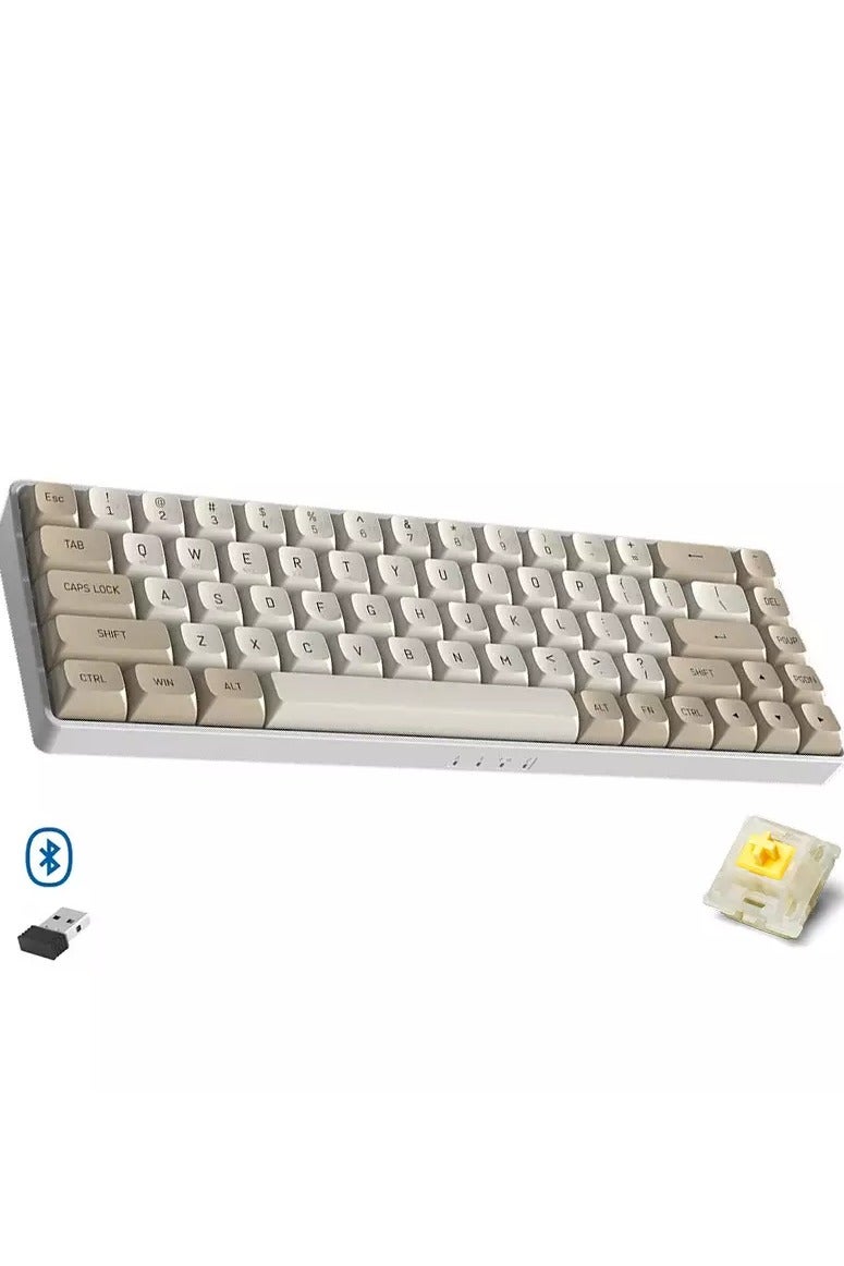 aigo A68 3-Mode Wireless, Bluetooth, Wired Gaming Mechancial Keyboard - Yellow Switch Hot Swappable - 1000Hz Polling rate - PBT keycaps - Detchable USB C Cable - Image 1
