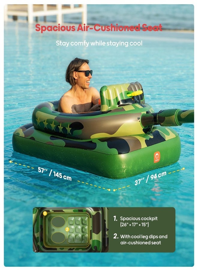 QPAU Inflatable Tank Pool Float for Adults & Kids - Ride-On Camouflage Floaty with Water Cannon, Swim Raft Toy for Boys Girls Ages 6+, Lake Beach Backyard Party Floaties - Image 5