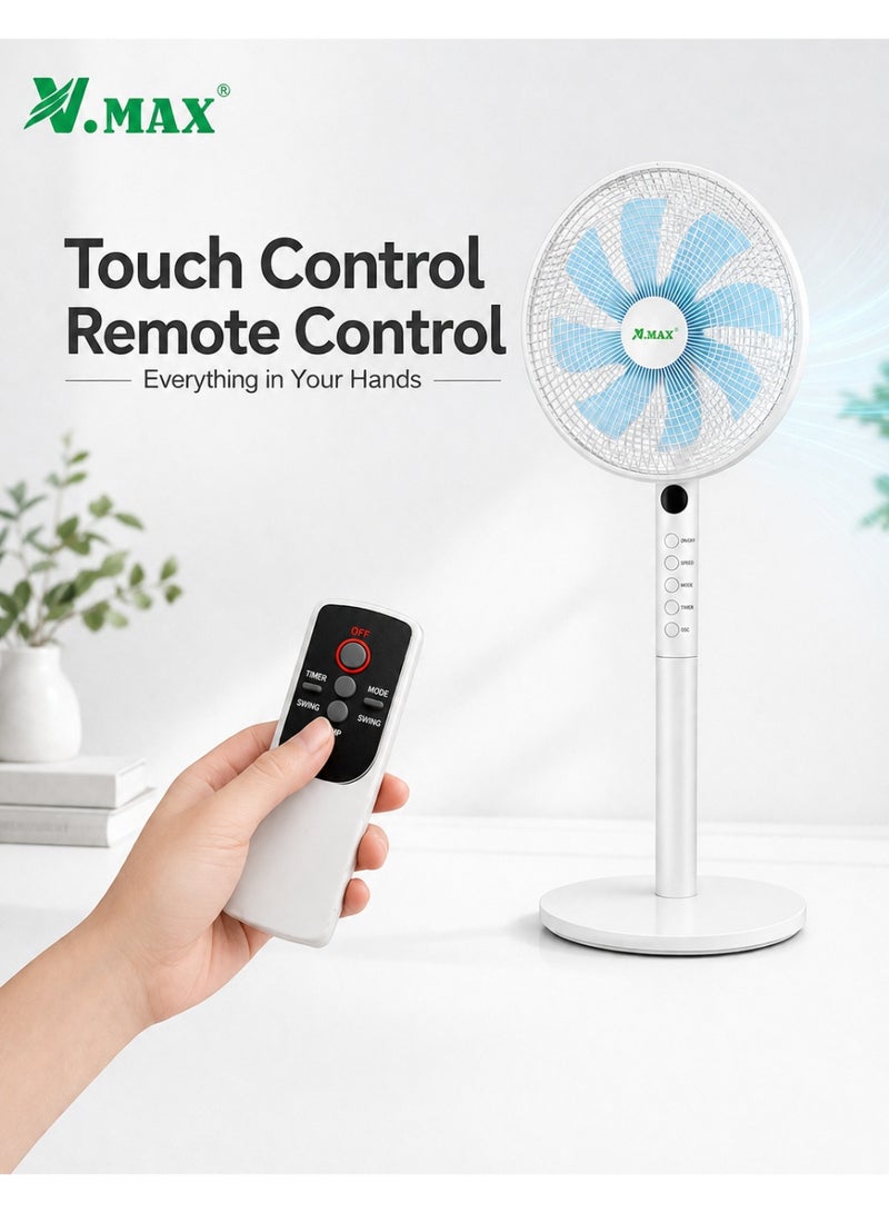 Vmax V.MAX 14-Inch Standing Fan with Remote Control, 45W Electric Pedestal Fan, 8-Blade Quiet Fan, 3-Speed Oscillation Floor Fan for Home & Office, White - Image 4
