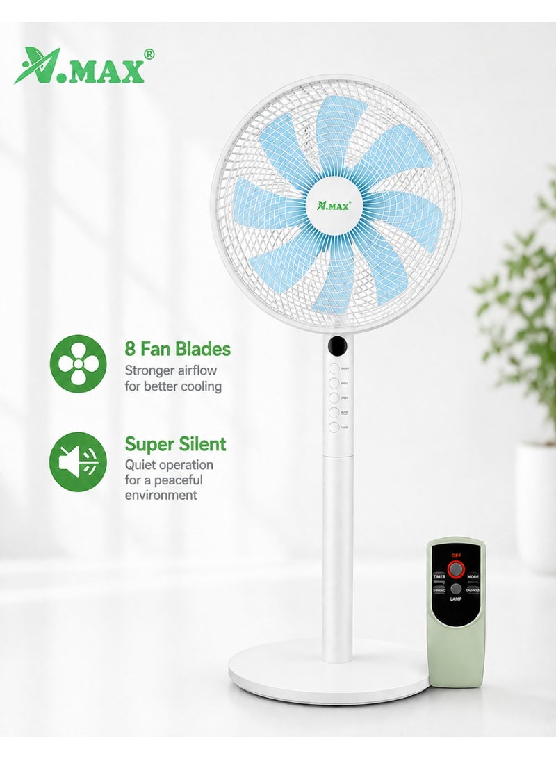 Vmax V.MAX 14-Inch Standing Fan with Remote Control, 45W Electric Pedestal Fan, 8-Blade Quiet Fan, 3-Speed Oscillation Floor Fan for Home & Office, White - Image 2