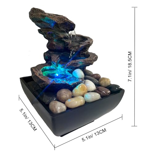 JOINDATAT Tabletop Fountain Indoor Waterfall Rock Fountain, Meditation Fountain with Color LED Light, Waterfall Feature for Home Office Decor - Image 2