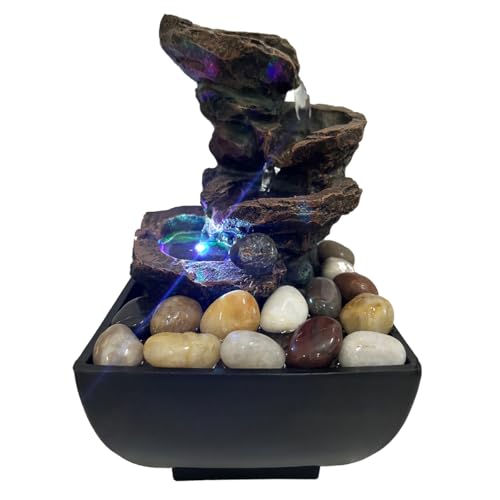 JOINDATAT Tabletop Fountain Indoor Waterfall Rock Fountain, Meditation Fountain with Color LED Light, Waterfall Feature for Home Office Decor - Image 1