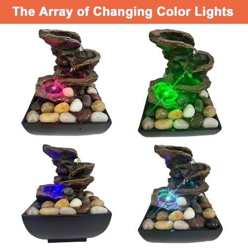 JOINDATAT Tabletop Fountain Indoor Waterfall Rock Fountain, Meditation Fountain with Color LED Light, Waterfall Feature for Home Office Decor - Image 3