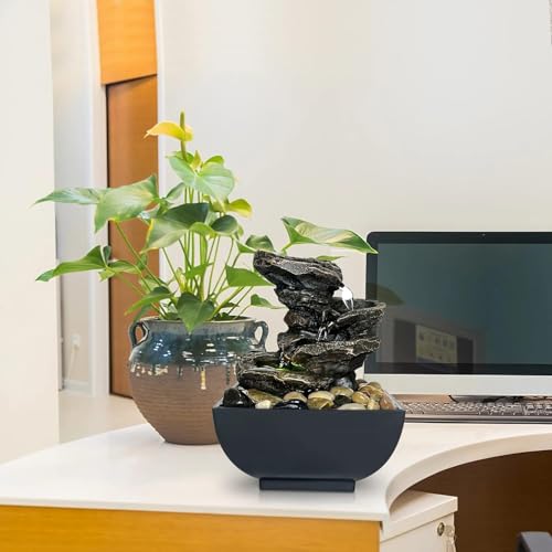 JOINDATAT Tabletop Fountain Indoor Waterfall Rock Fountain, Meditation Fountain with Color LED Light, Waterfall Feature for Home Office Decor - Image 5
