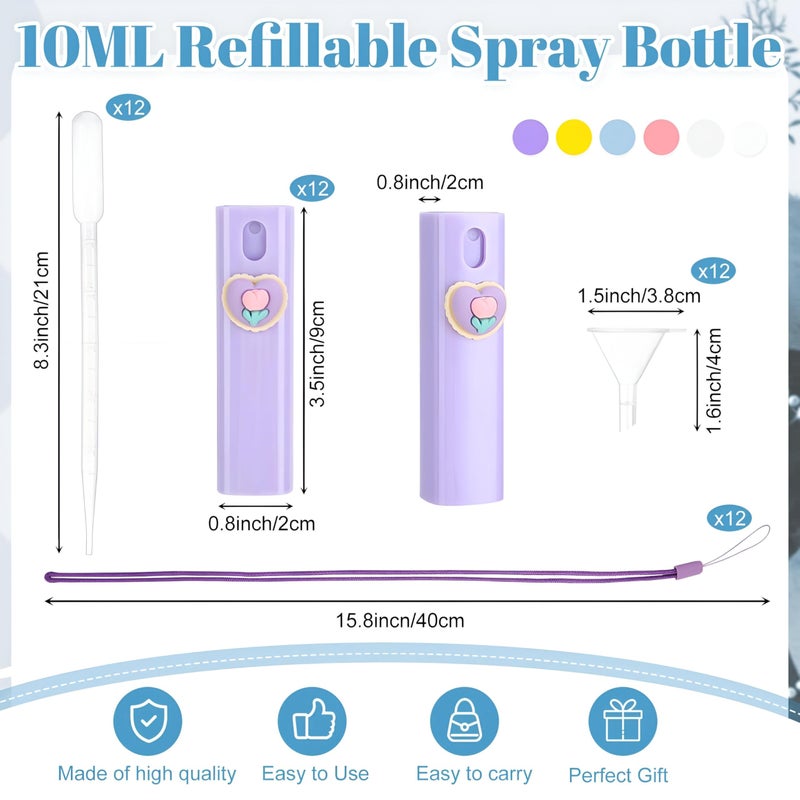 Hand Sanitizer Bottle - 10ml Cute Mini Spray Atomizer for Travel, Refillable with Funnels and Droppers, Comes with a Colorful Silicone Case and Hanging Rope (4PCS) - Image 4